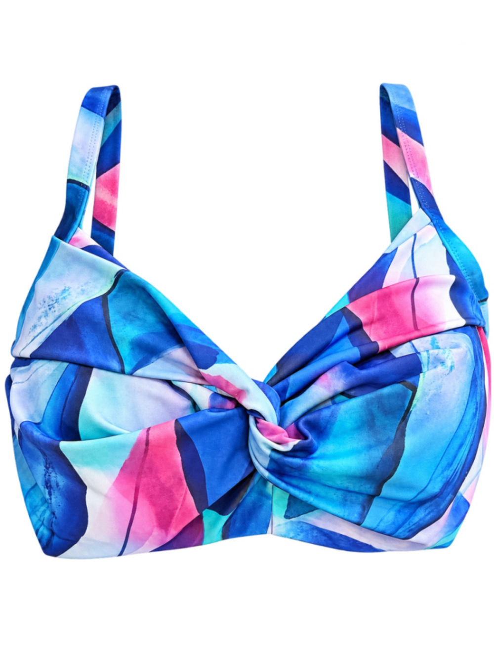 Athleta Blue Pink Abstract Print Twist Front Bikini Top 38B/C